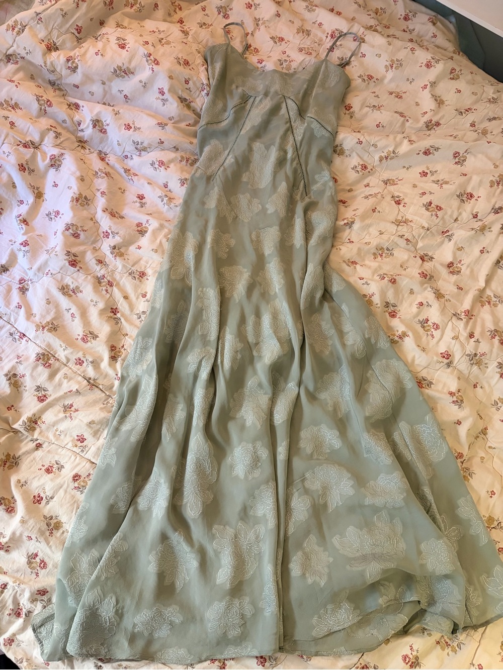 House of CB Sage Green Lace-Overlay Maxi Dress